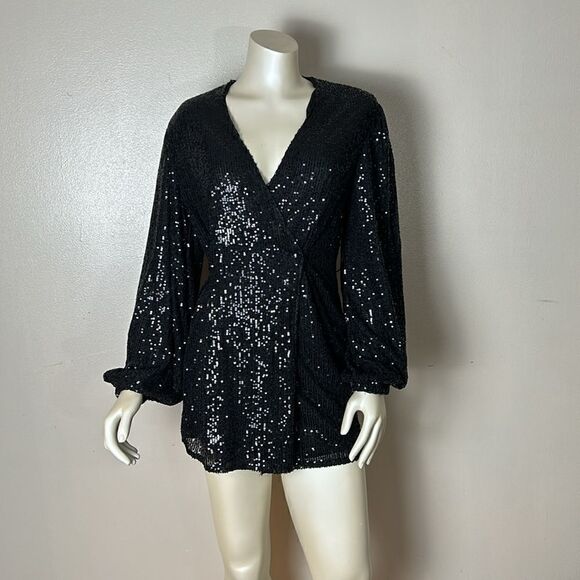 MABLE black sequins mini wrap dress sz XS extra small party cocktail prom dance - Picture 10 of 10